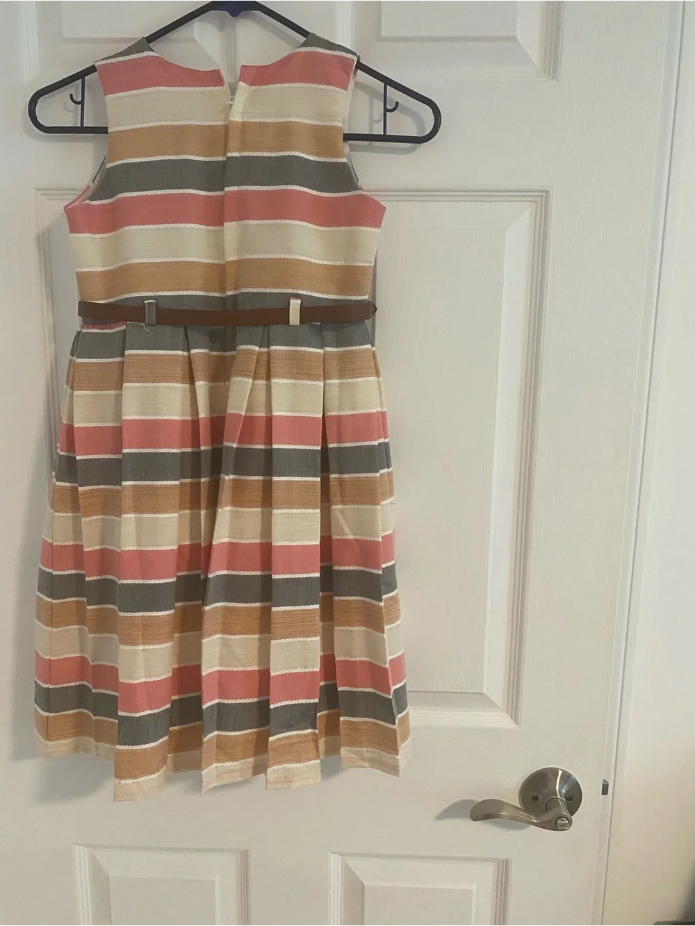 Que Striped Sleeveless Dress in Pink, Cream, Tan & Gray